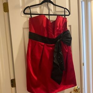 Phoebe Couture ruby red strapless dress